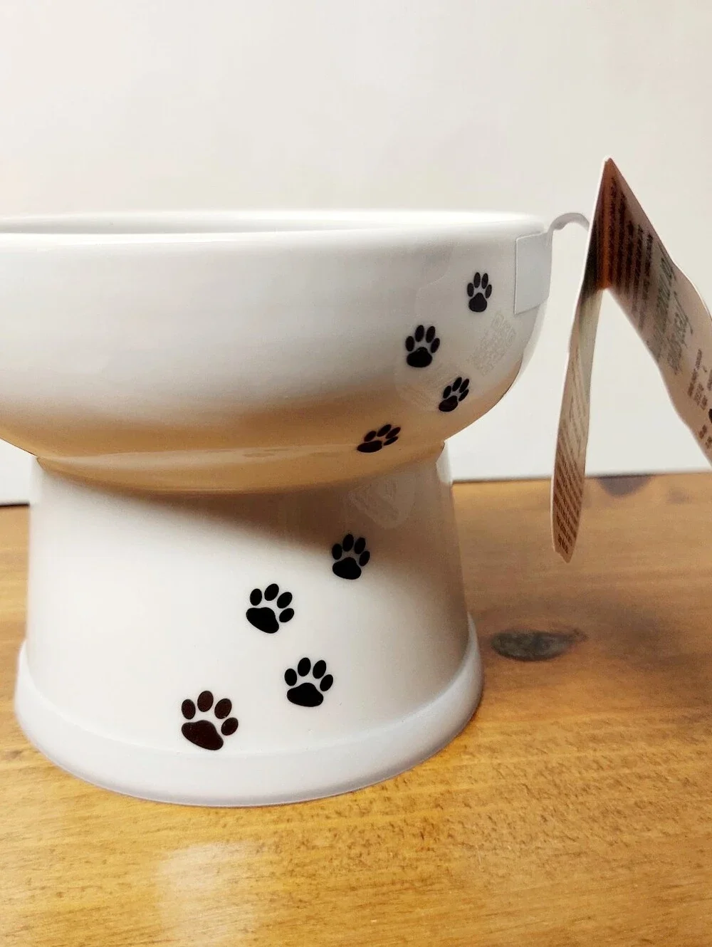Necoichi Raised Small Dog Water & Food Ceramic 12oz Bowls, Black Paw Prints